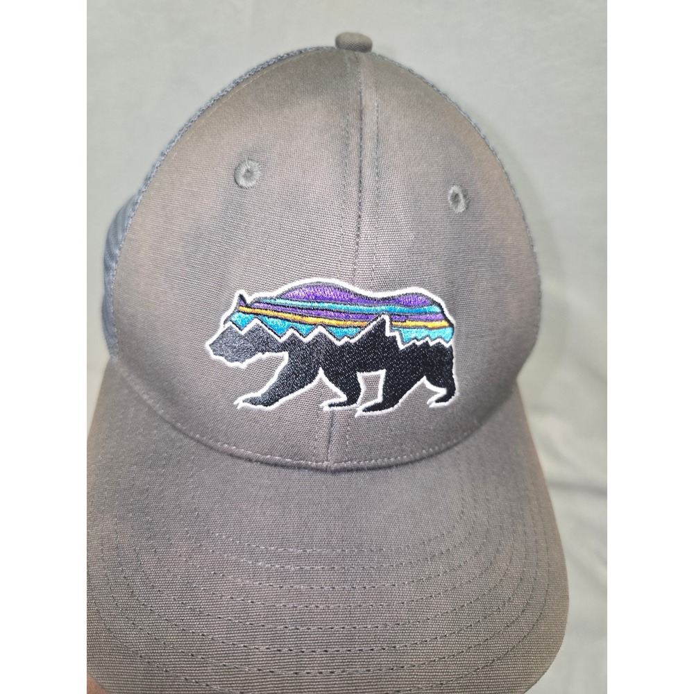 Patagonia Bear Mountains Embroidered Trucker Hat Gray Mesh Adjustable Men
